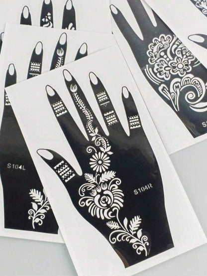 Premium Floral Henna Tattoo Stencil Stickers, Color Painting Temporary Hand Tattoo Stencils, Glitter Painting Hollow Stickers, For Body Art Makeup Mehndi Patterns