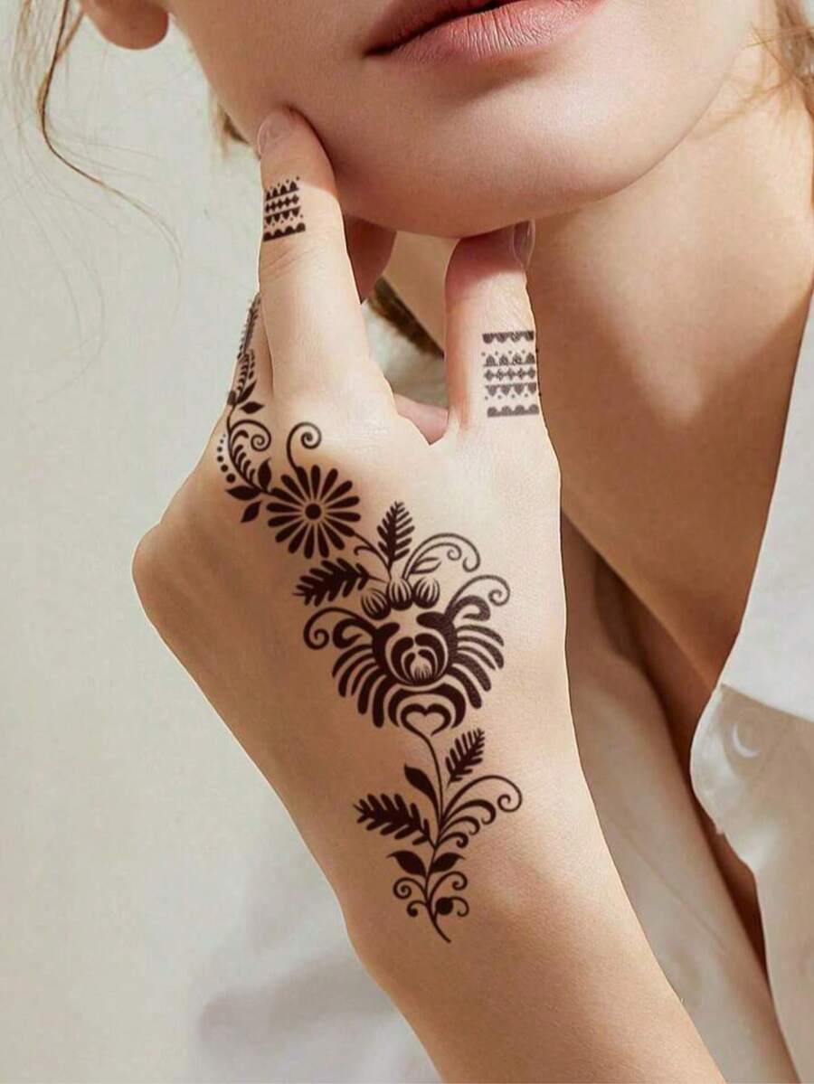Premium Floral Henna Tattoo Stencil Stickers, Color Painting Temporary Hand Tattoo Stencils, Glitter Painting Hollow Stickers, For Body Art Makeup Mehndi Patterns